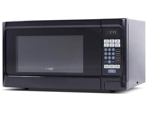 Black countertop microwave for temporary office and breakroom rentals
